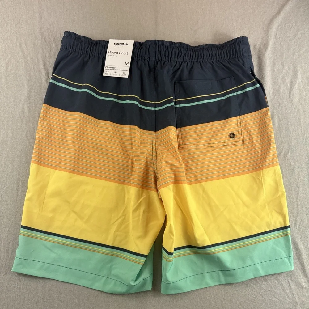 Sonoma Board Shorts Mens M Drawstring Swim Trunks Stretch Lined Striped 9
